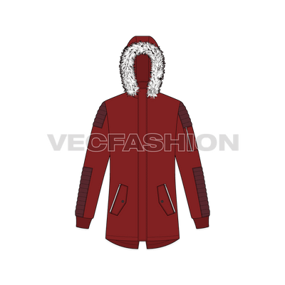 Mens Streetwear Fur Collar Parka front view