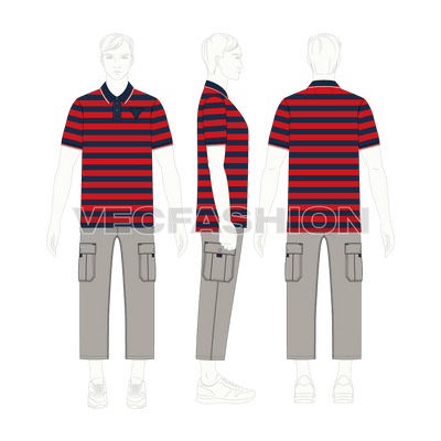 Mens Striped Polo Neck