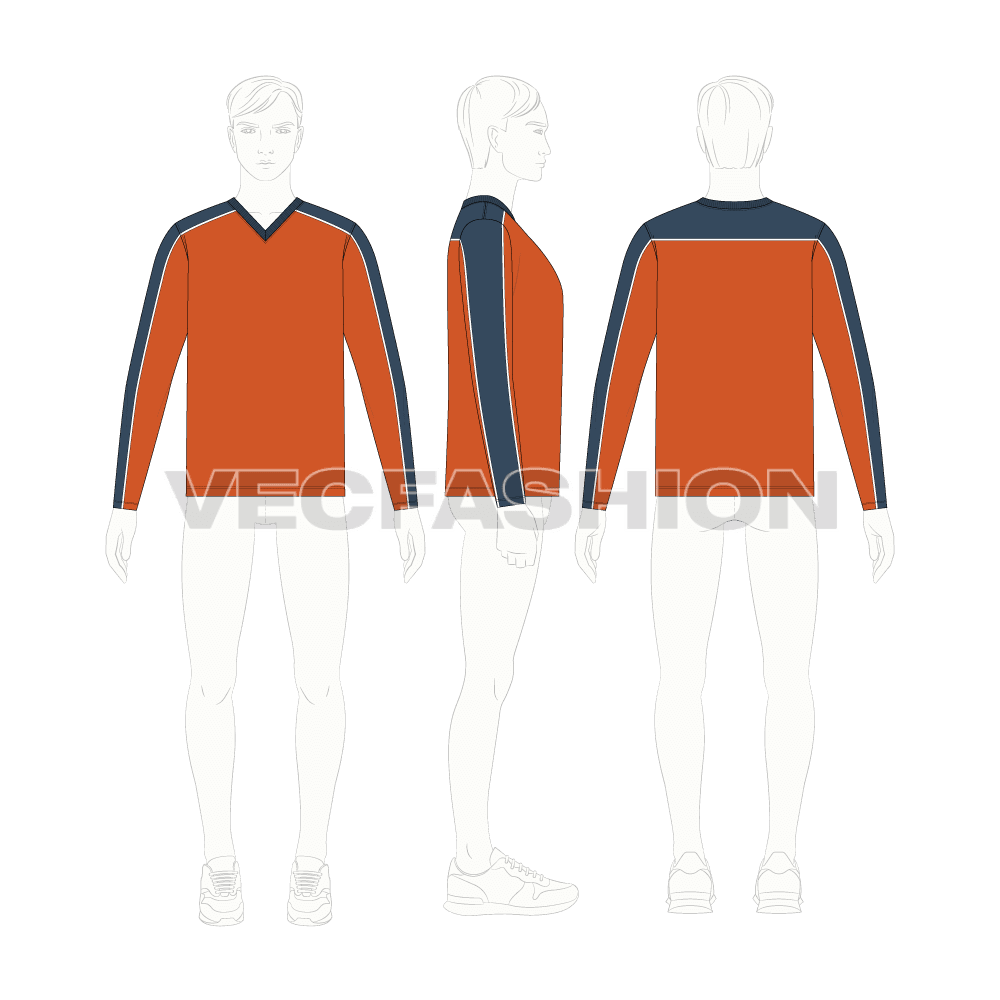 Mens V-Neck Long Sleeved Shirt