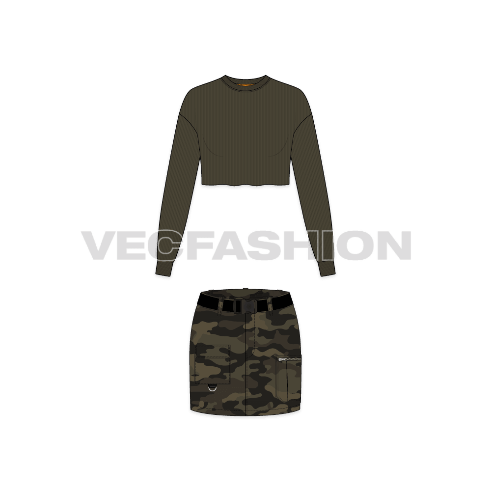 Mini Camo Skirt With Cropped Top