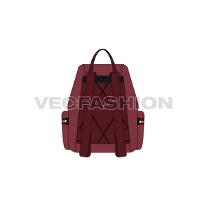 A vector illustrator cad for Multi-purpose Backpack. It has dark color straps and multiple pockets on front and sides.
