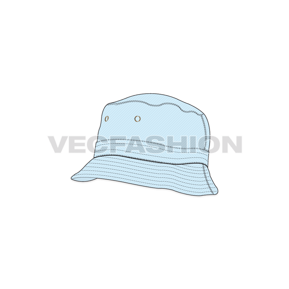 Bucket Hat is normally made of 100% Cotton Fabric with a tilting Brim circle around. Fabric that mostly used is Washed Denim or Cotton Canvas. The Brim is to provide shade from sunlight with usually two Metal Eyelets on front, to pass air during hot summer days. This hat is famous among both genders male and female and generally worn by young adults and older age groups.