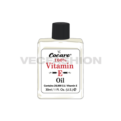 A vector template of Vitamin Oil Bottle. It is rendered for a glass made bottle with plastic cap on it. There is a printed self-adhesive label on front. 