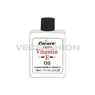 A vector template of Vitamin Oil Bottle. It is rendered for a glass made bottle with plastic cap on it. There is a printed self-adhesive label on front.