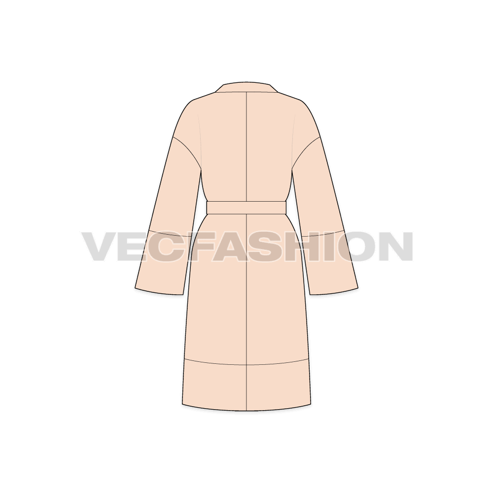 A vector illustrator fashion cad for Women's Bedtime Cover-up. It is usually made of satin silk material and comes up till mid-thigh length.