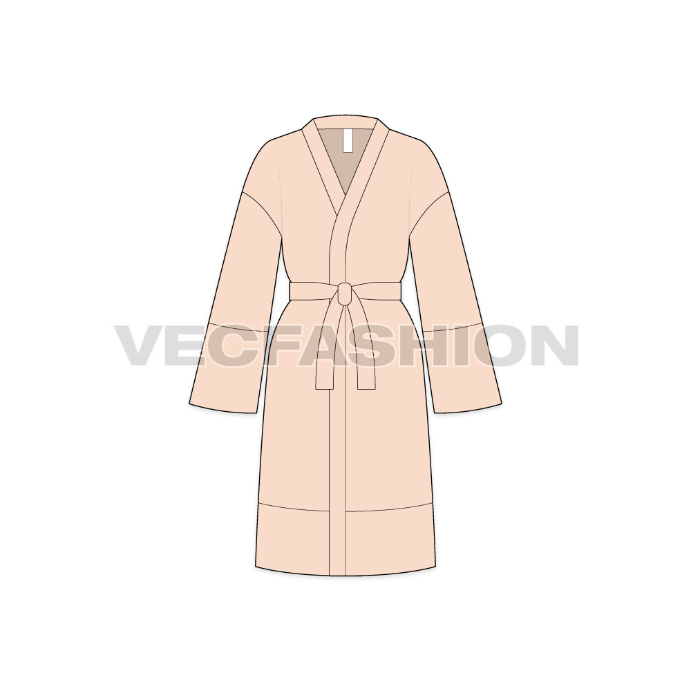 A vector illustrator fashion cad for Women's Bedtime Cover-up. It is usually made of satin silk material and comes up till mid-thigh length.
