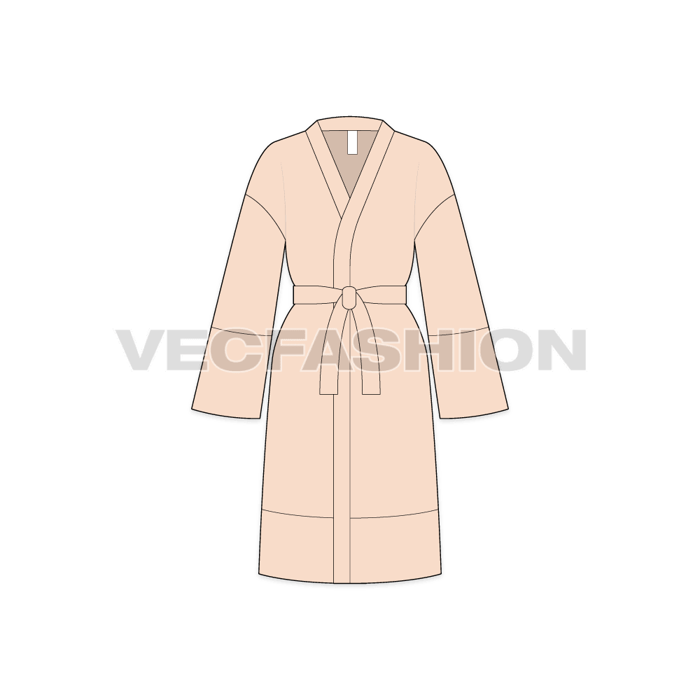 A vector illustrator fashion cad for Women's Bedtime Cover-up. It is usually made of satin silk material and comes up till mid-thigh length. 