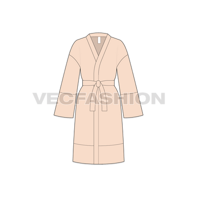 A vector illustrator fashion cad for Women's Bedtime Cover-up. It is usually made of satin silk material and comes up till mid-thigh length.