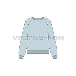 A vector illustrator sketch template of Women's Boat Neck Sweatshirt. It is illustrated with Front, Side and Back view. It has rib on neck, sleeve cuffs and bottom hem. 