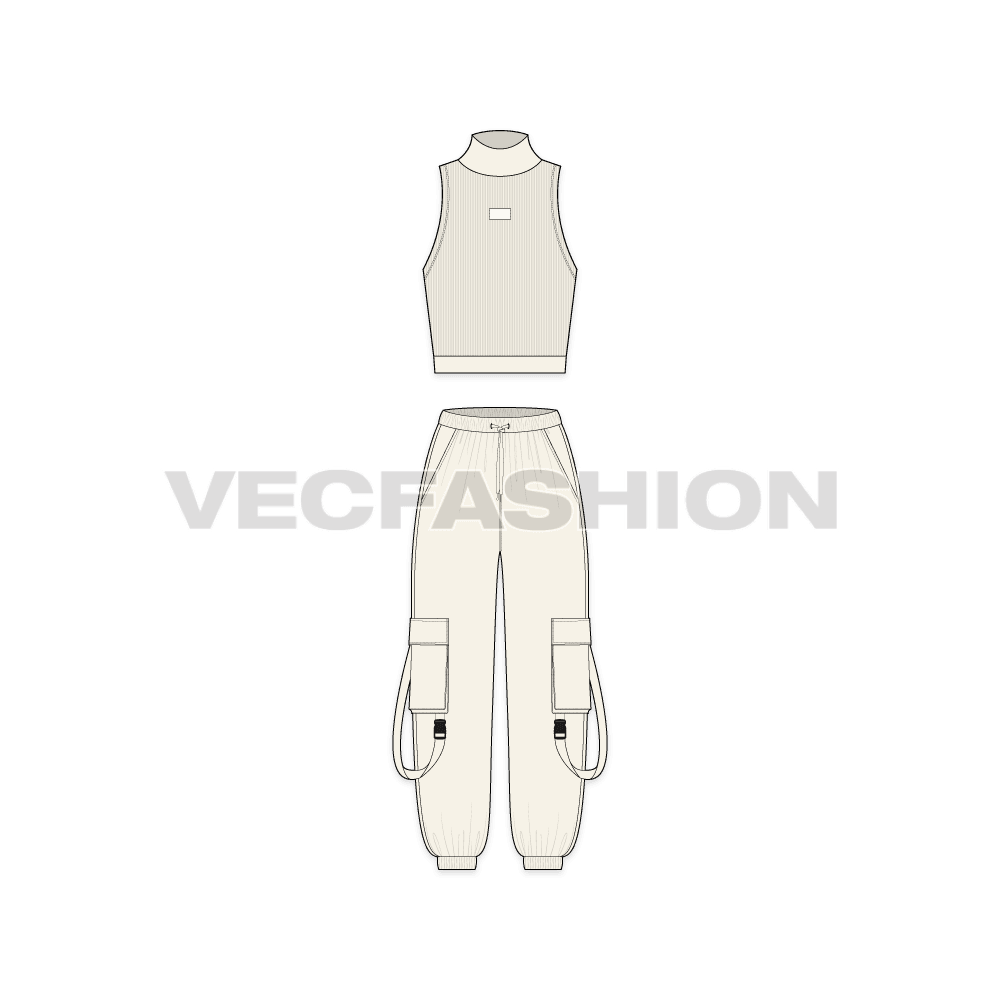 Womens Cargo Joggers Vector Sketch