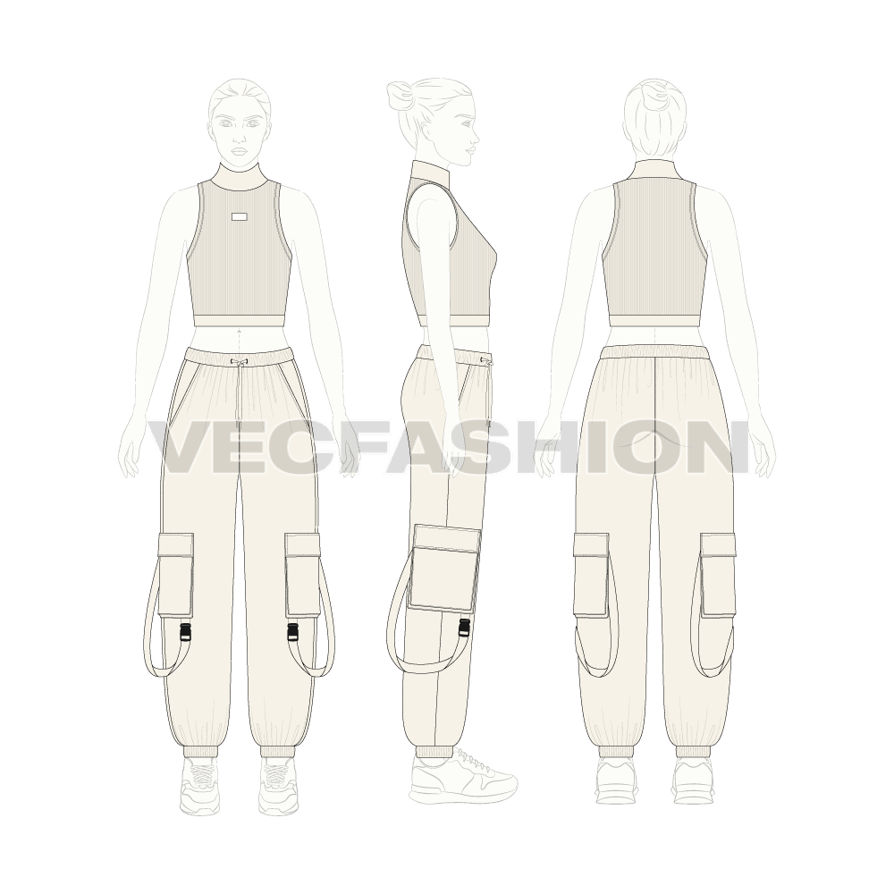 Womens Cargo Joggers Vector Sketch