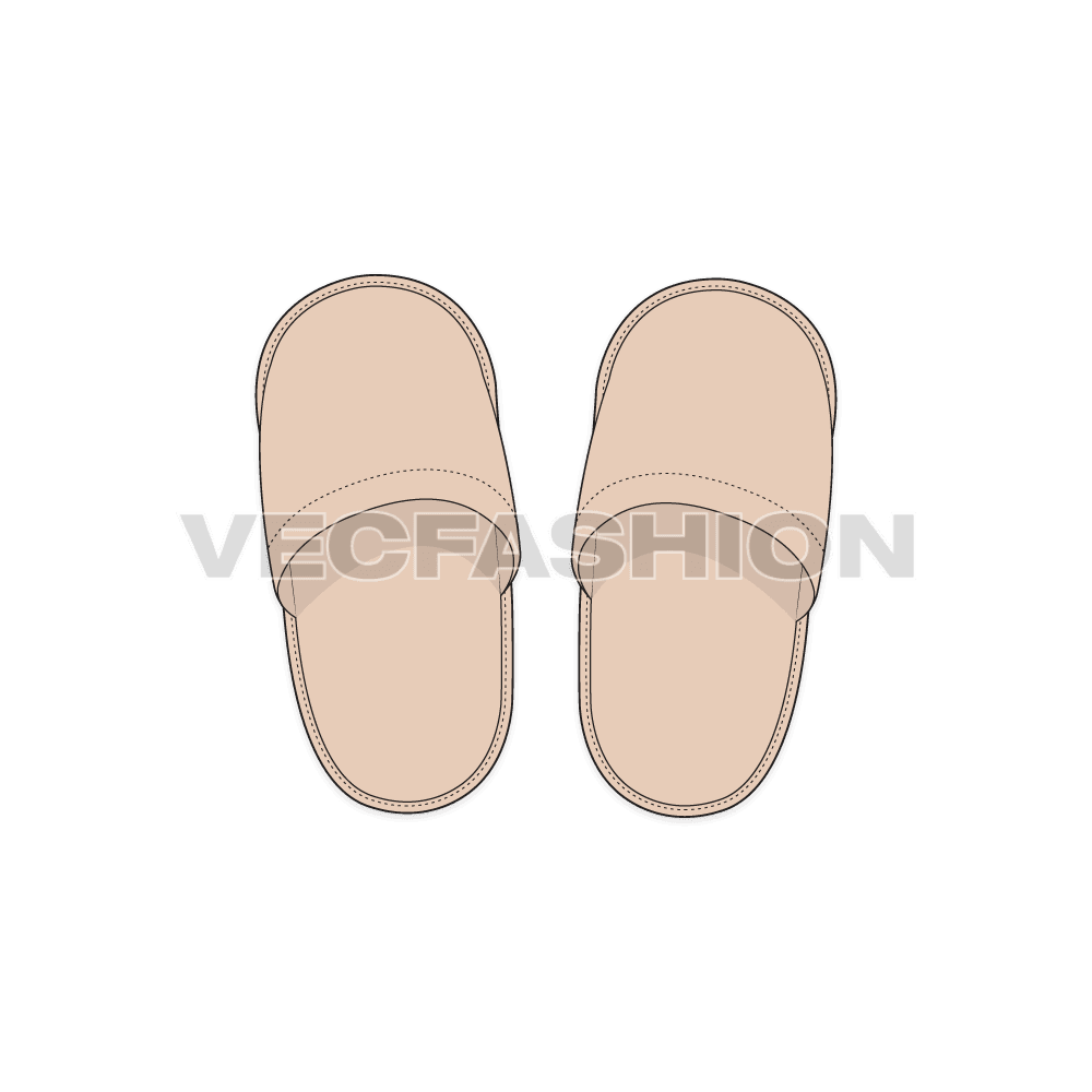 A illustrator fashion cad for Women's Casual Slippers. It is showing both sides and have very sleek lines to keep the element of softness.