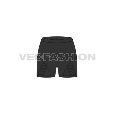 A vector fashion sketch template of Women's Compression Shorts. It is made out of lycra material and have panels on sides with flat lock stitch.