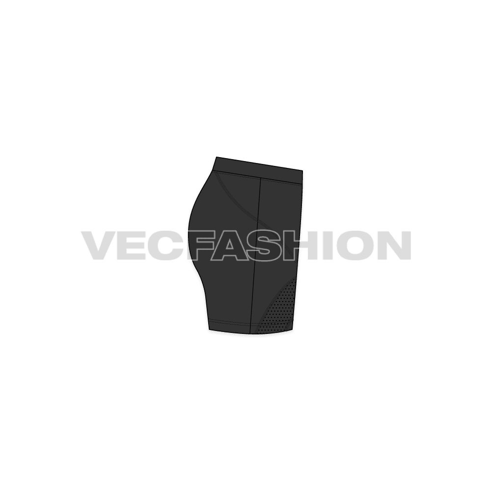 A vector fashion sketch template of Women's Compression Shorts. It is made out of lycra material and have panels on sides with flat lock stitch.