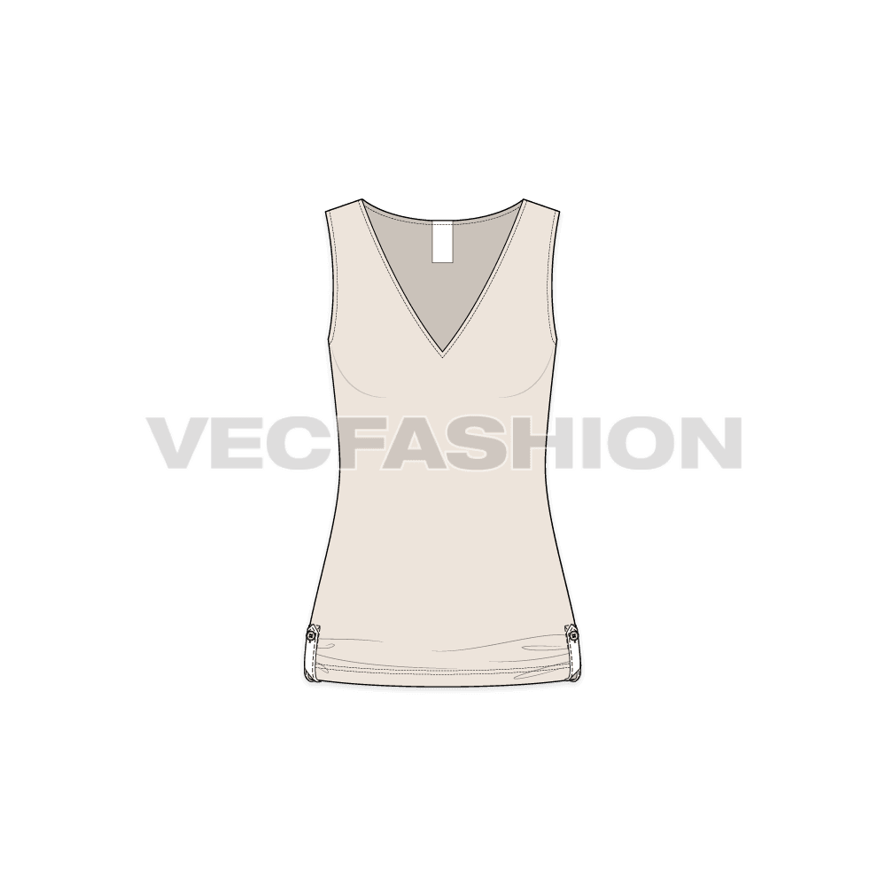 A deep neckline Women's Fashion Top with Epaulet Straps on sides enclosed with button fastenings. The epaulet detail is creating a gathering effect to make a cool Top.