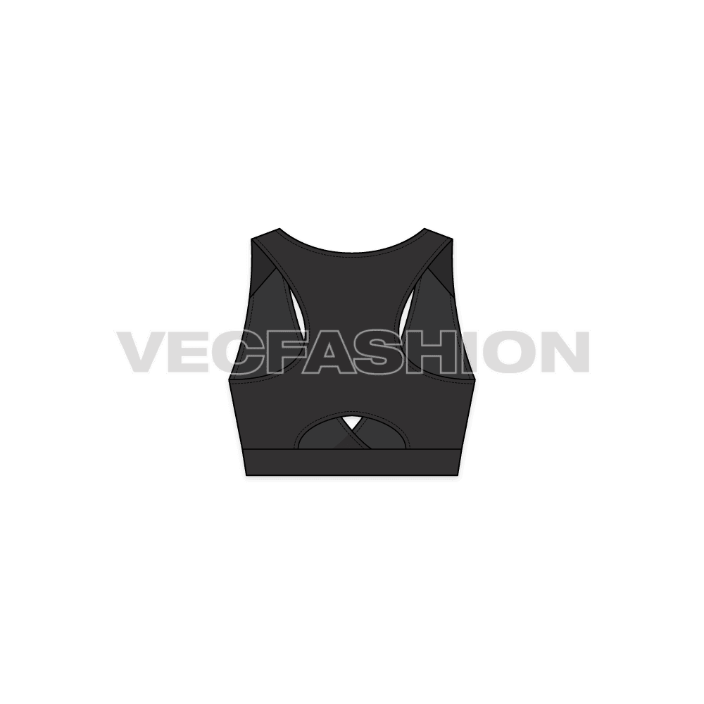 A new template for Women's Fitness Sports Top, it is a cross-over style made with striking lines going by the front edge. It has thick wording going on front and back.
