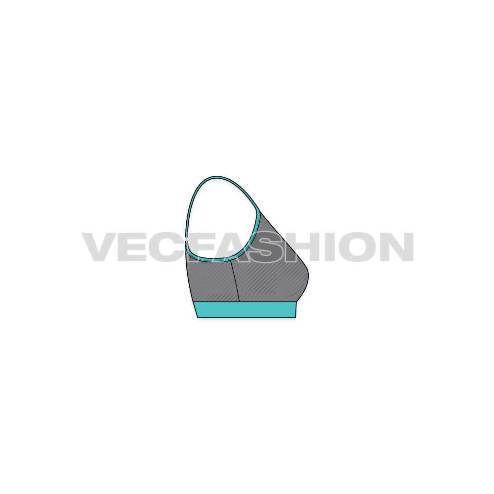 An awesome and clean Fashion Flat for Women's Fitness Training Top in Sporty Grey and Turquoise Color. This fashion flat is created with separate Front, Side and Back Views, put together on top of each other. Likewise, they are separate groups, easy to manage and modify.