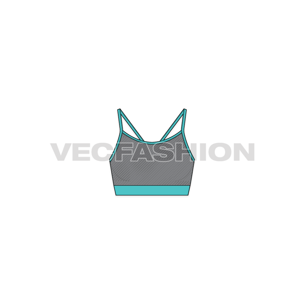 An awesome and clean Fashion Flat for Women's Fitness Training Top in Sporty Grey and Turquoise Color. This fashion flat is created with separate Front, Side and Back Views, put together on top of each other. Likewise, they are separate groups, easy to manage and modify.