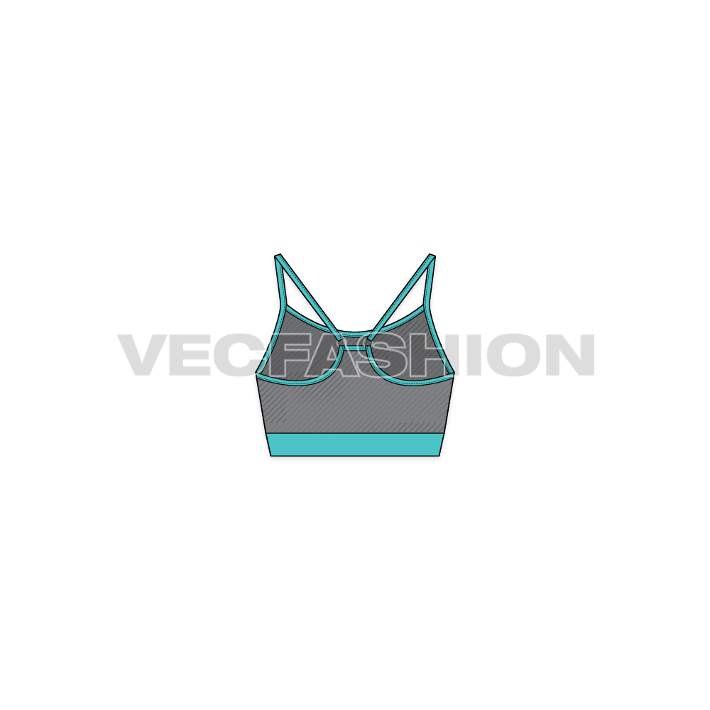 An awesome and clean Fashion Flat for Women's Fitness Training Top in Sporty Grey and Turquoise Color. This fashion flat is created with separate Front, Side and Back Views, put together on top of each other. Likewise, they are separate groups, easy to manage and modify.