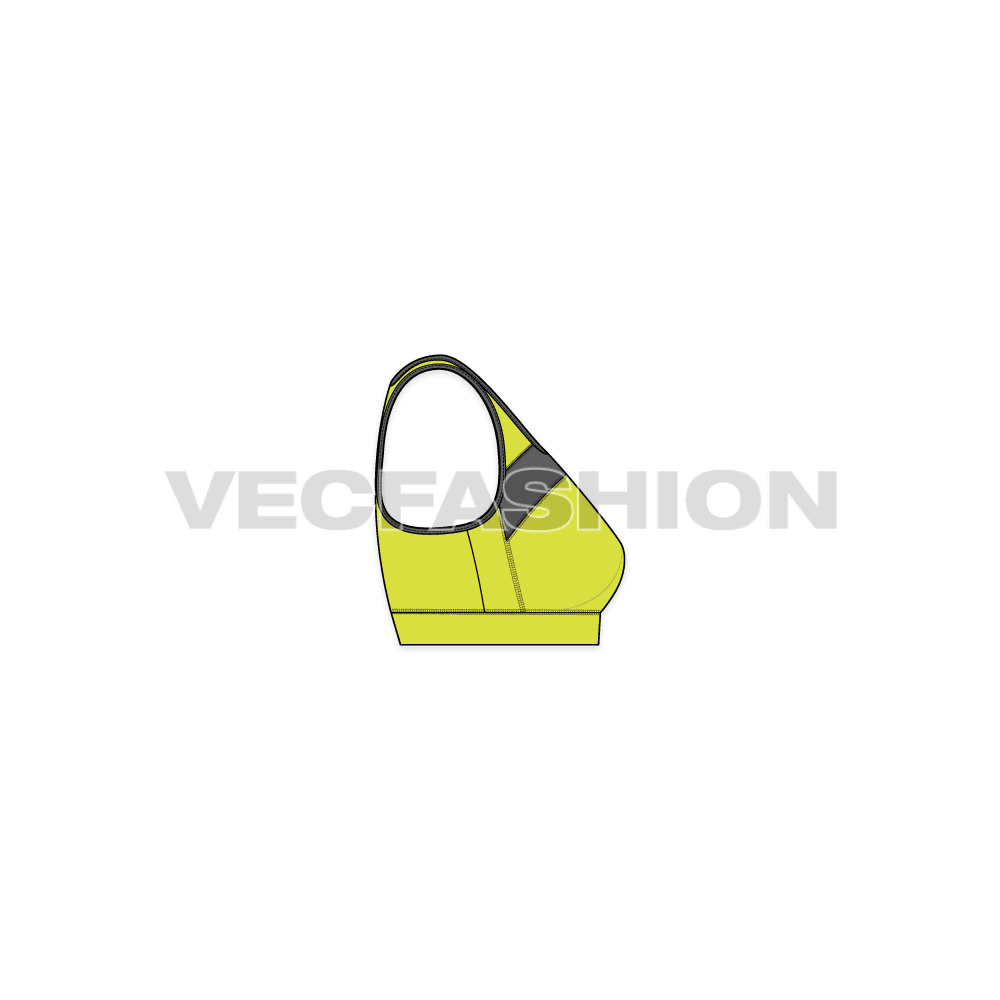 A simple vector illustration for Women's Fitness Training Sports Bra. This Sports Bra is the most advanced style and construction. This is showing 3 different views Front with Zip Down, Zip up and the Back view.