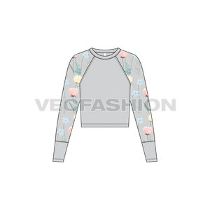 Women's A vector template of Floral Embroidered Sheer Mesh Top. It is a very elegant style for women's summer style piece and have micro mesh sleeves with intricate floral embroidery on it. 
