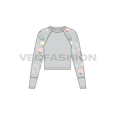 Women's A vector template of Floral Embroidered Sheer Mesh Top. It is a very elegant style for women's summer style piece and have micro mesh sleeves with intricate floral embroidery on it.