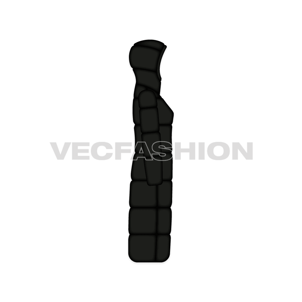 A vector template for Women's Full Length Bubble Coat. It has thick layers of insulation and have detachable hood. The length is coming uptil the floor and can also be used as a sleeping bag during full winters and or when at high altitude.