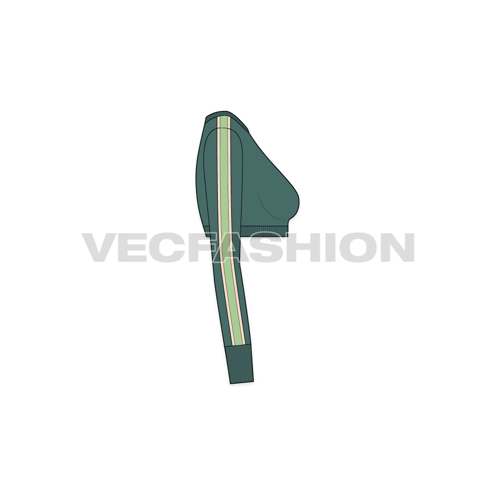 A vector template for Women's Full Sleeved Cropped Sweater. It has contrast piping going down the sleeve along with a contrast color panel.
