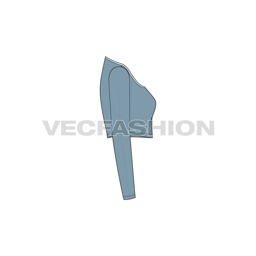 A vector fashion template for Women's Full Sleeved Scoop Neck Crop Tee.