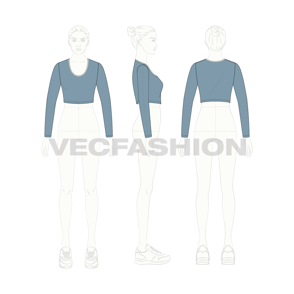 Womens Full Sleeved Scoop Neck Crop Tee