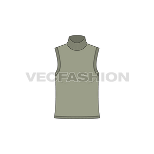 A vector template of Women's High Neck Sleeveless Tank. It have a long neck made out of rib and slim fit body. 