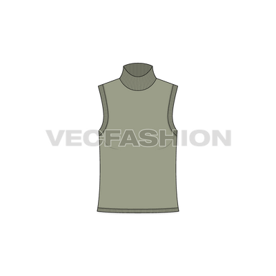 A vector template of Women's High Neck Sleeveless Tank. It have a long neck made out of rib and slim fit body.