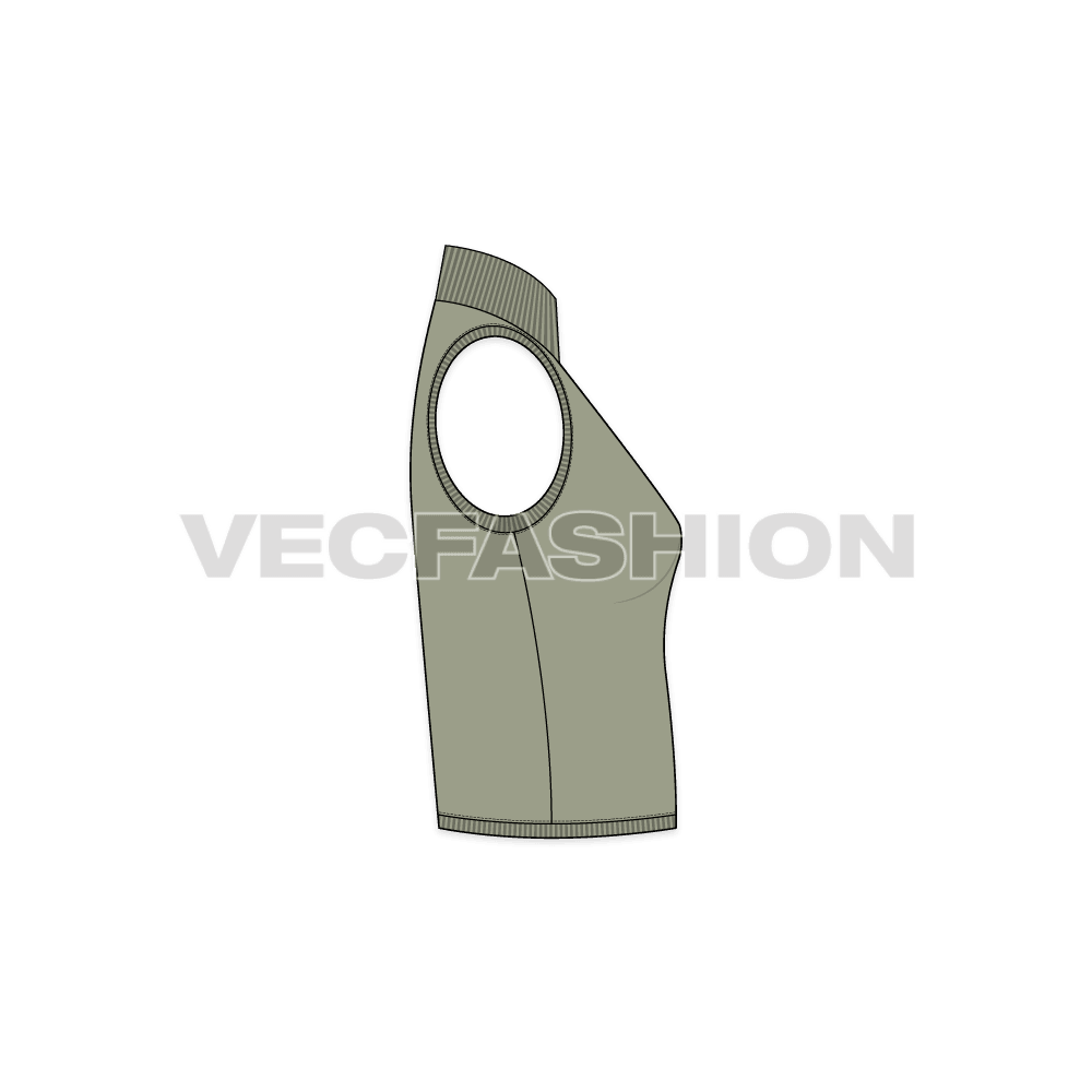 A vector template of Women's High Neck Sleeveless Tank. It have a long neck made out of rib and slim fit body.