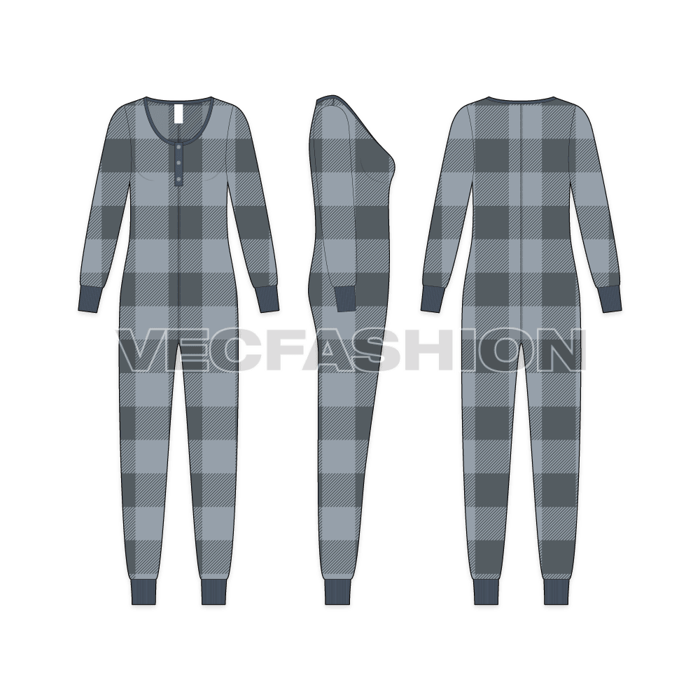 A vector illustrator template for Women's Knitted Bodysuit. It is also called as Onesie or Cat Suit. A good example and style to wear for daywear or loungewear. 