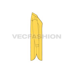 A vector illustrator template for Women's Long Shirt with Side Panels. It has a lose fit with long length coming till knee level. It has princess cutline on sides and round hem shape at the bottom.