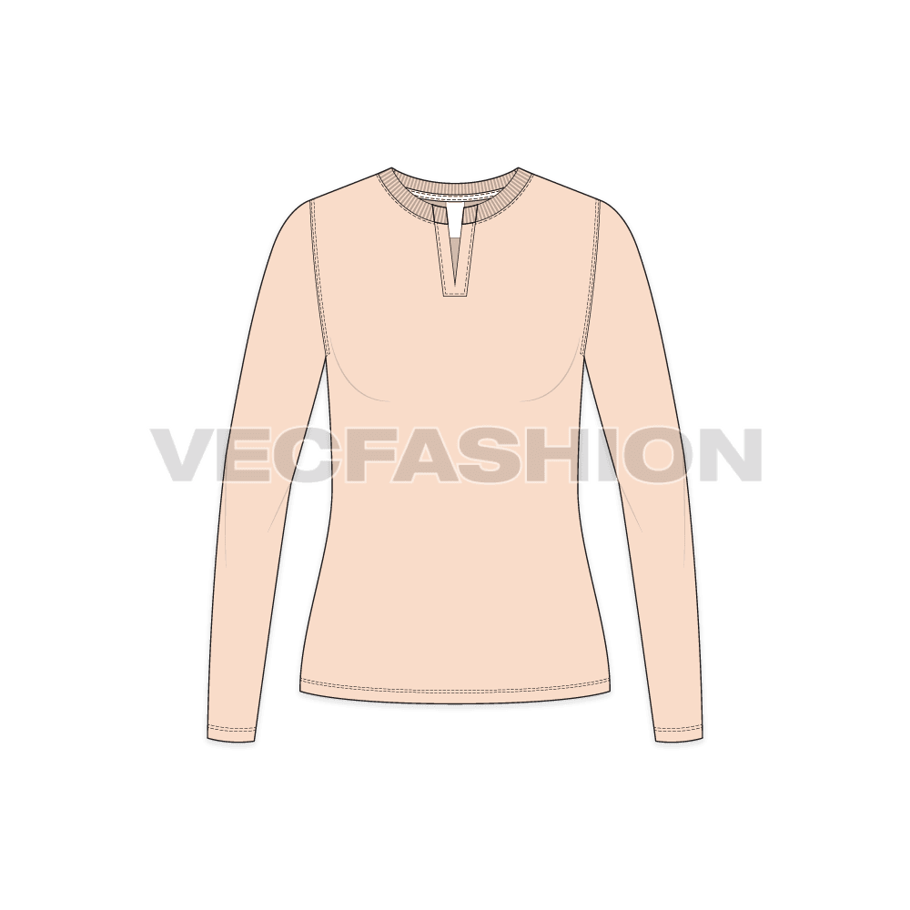 Women's Long Sleeve Open Neck Tee vector clothing sketch