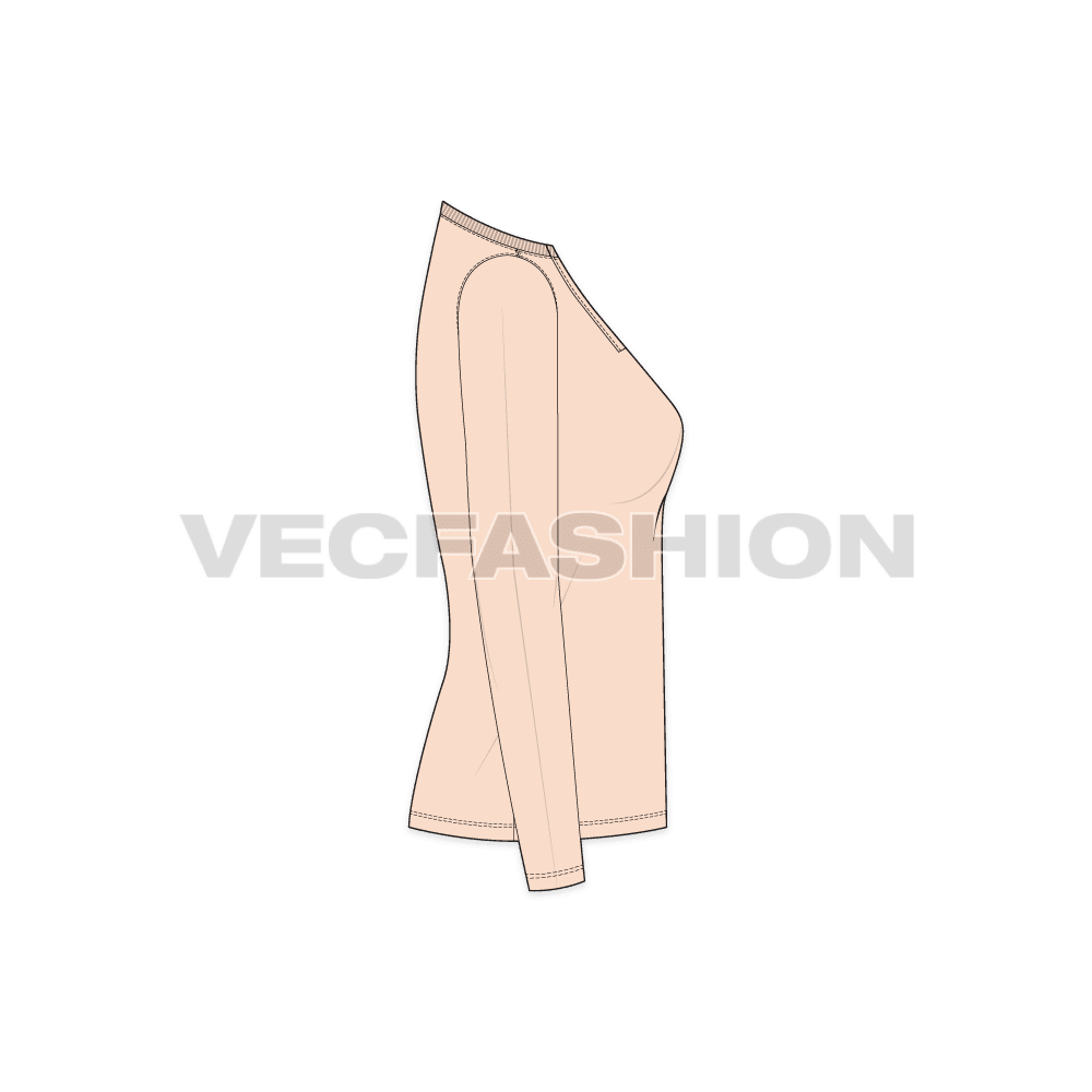 Women's Long Sleeve Open Neck Tee vector clothing sketch