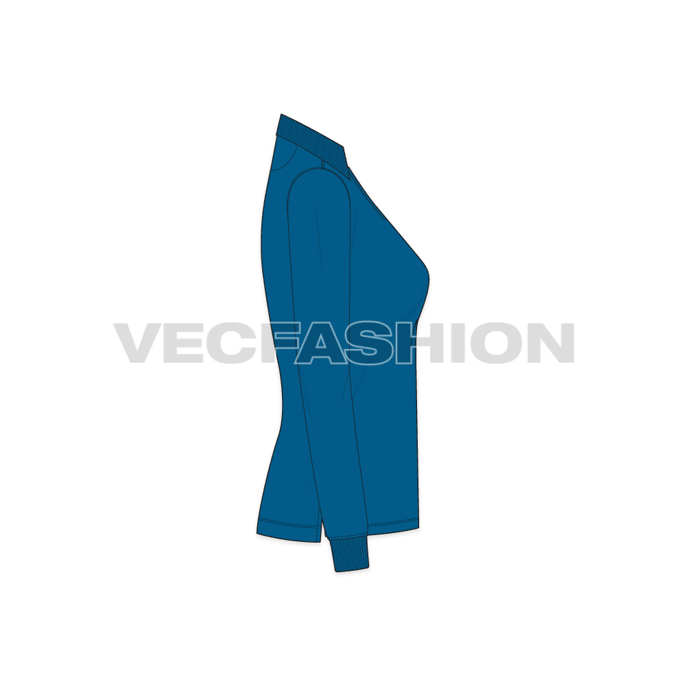 A vector fashion template for Women's Long Sleeve Polo Neck. It has a ribbed collar and cuffs.