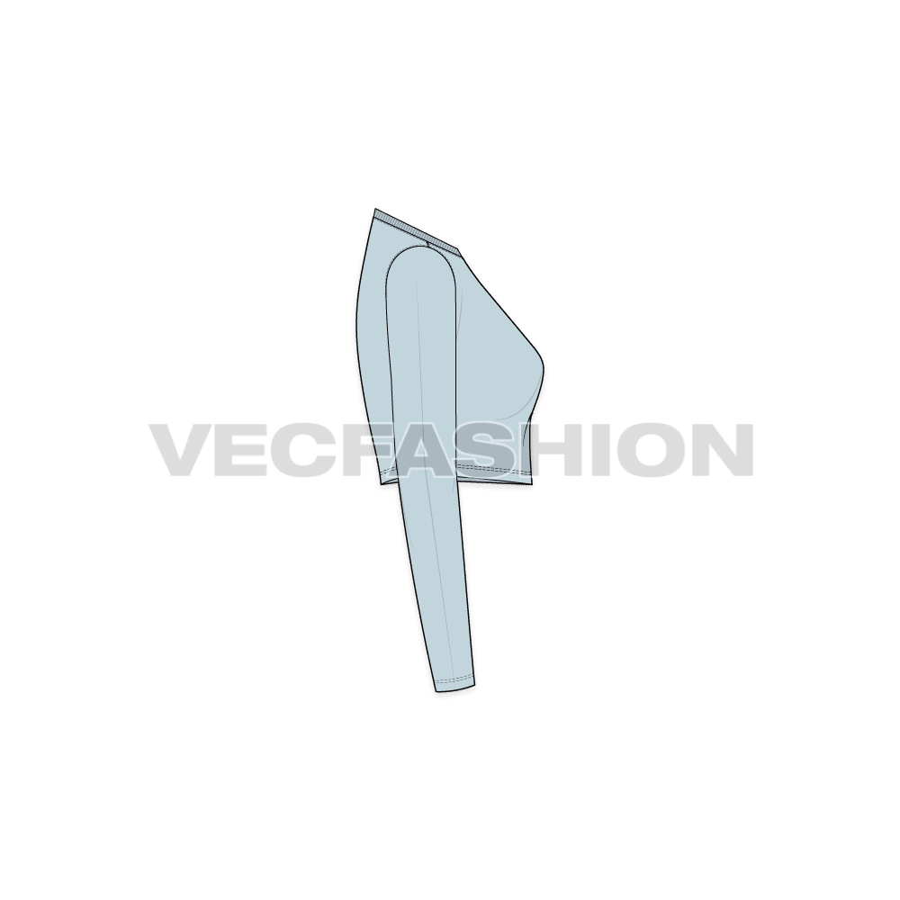 A vector fashion template for Women's Long Sleeve V-neck Crop Tee.