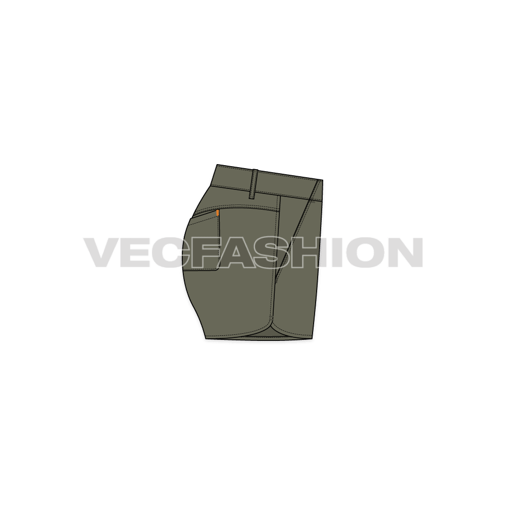 This is a stylized Women's Cotton Twill Low-rise Shorts Vector Template. It is designed in Adobe Illustrator with modern styling features. It can be worn as casual wear or at the beach party.