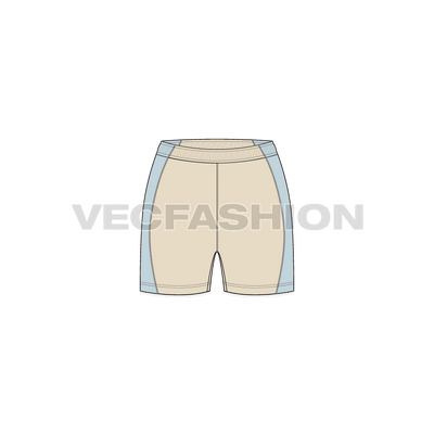 A vector fashion sketch template of Women's Lycra Shorts. It is a simple sketch with a very nice fitting great for general purposes can also be used for underwear. It has flat lock stitching on sides and have a sleek waistband.