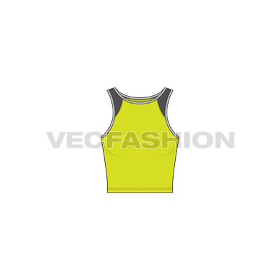 A highly in demand style for Women's Lycra Sport Top. It is rendered in three sporty colours and illustrated with all tech details. It has stretch binding on the edges and mesh inter piece near shoulders.