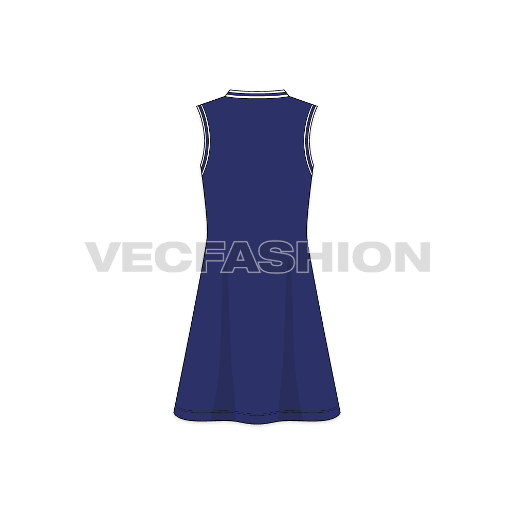 A vector template for Women's Marine Dress. It has a stylized Open Collar with tipping around neck and armholes. The cut is A-line flares out towards the bottom. 