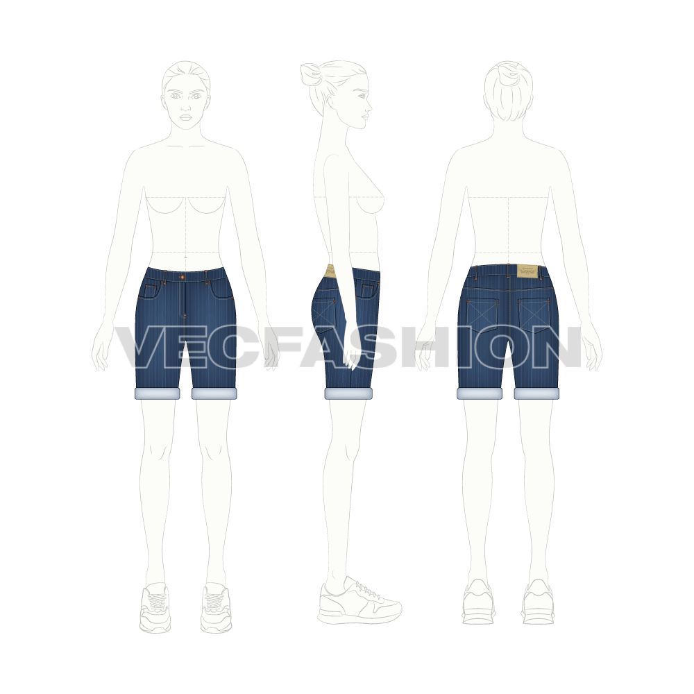 Womens Medium Washed Denim Shorts