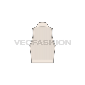 A vector template of Women's Mock Neck Tank. It has a wide collar neck with ribbed fabric body with woven label attached. The neck and bottom hem is made out of self fabric giving a very sleek and different fashion styling. 