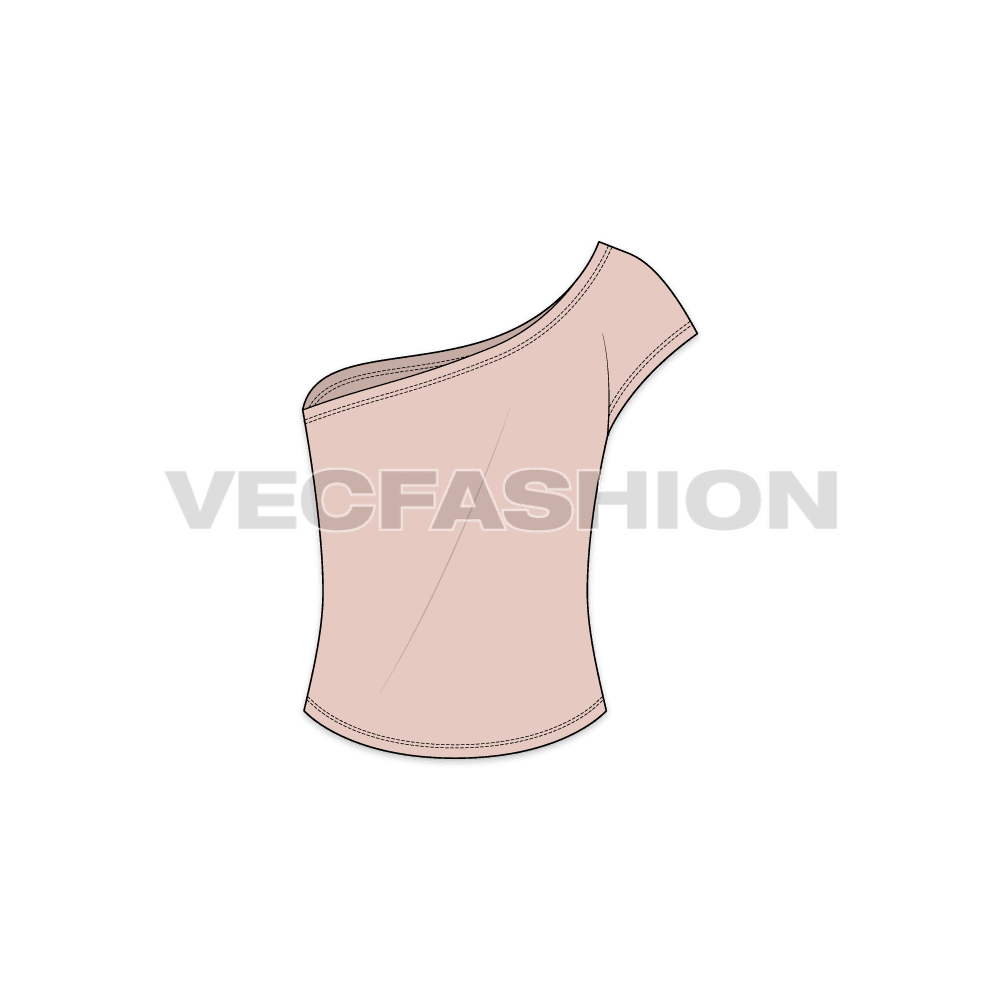 A vector illustrator template for Women's Off-shoulder Knitwear Tee.