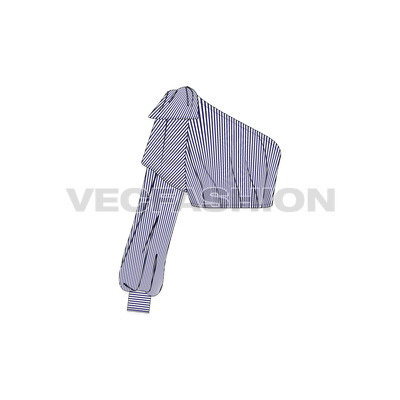 A vector template of Women's Off-shoulder Shirt Crop Top. It has multiples layered sleeves creating an interesting pattern of lines and have shirt cuffs on the sleeve.