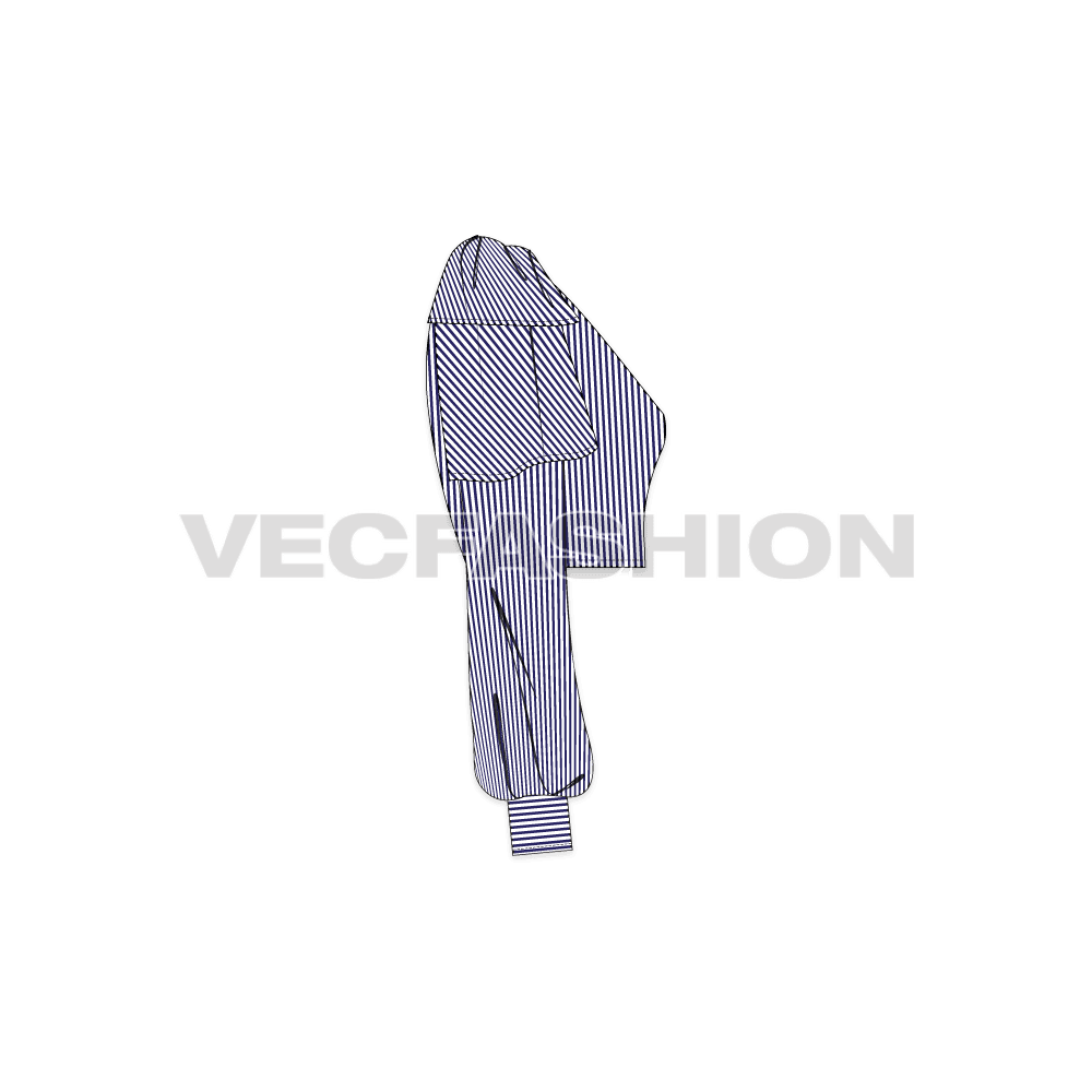 A vector template of Women's Off-shoulder Shirt Crop Top. It has multiples layered sleeves creating an interesting pattern of lines and have shirt cuffs on the sleeve.