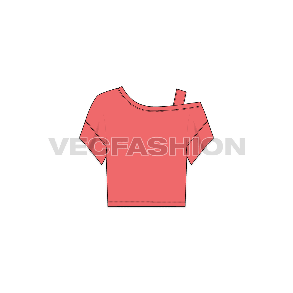 A vector template of Women's Off-shoulder Top. It has a one shoulder off and have a strap on it instead for better hold. The sleeves are short in length with band.
