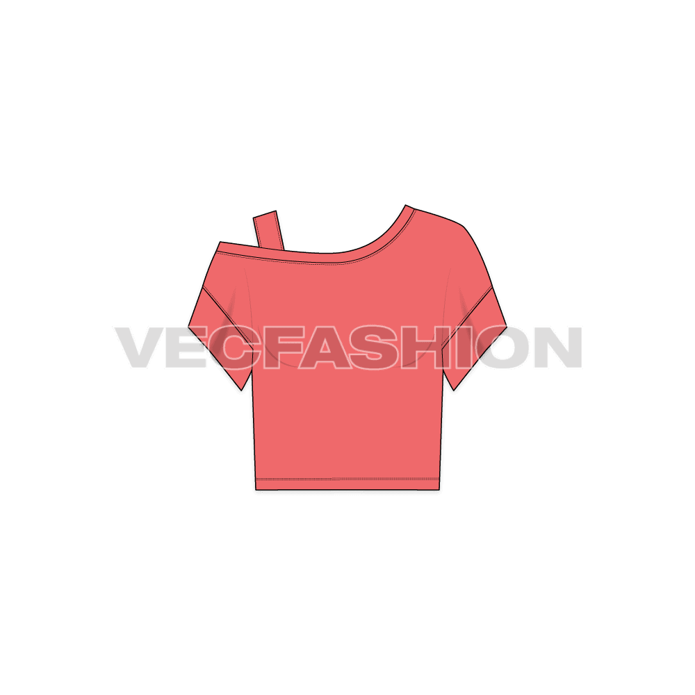 A vector template of Women's Off-shoulder Top. It has a one shoulder off and have a strap on it instead for better hold. The sleeves are short in length with band. 